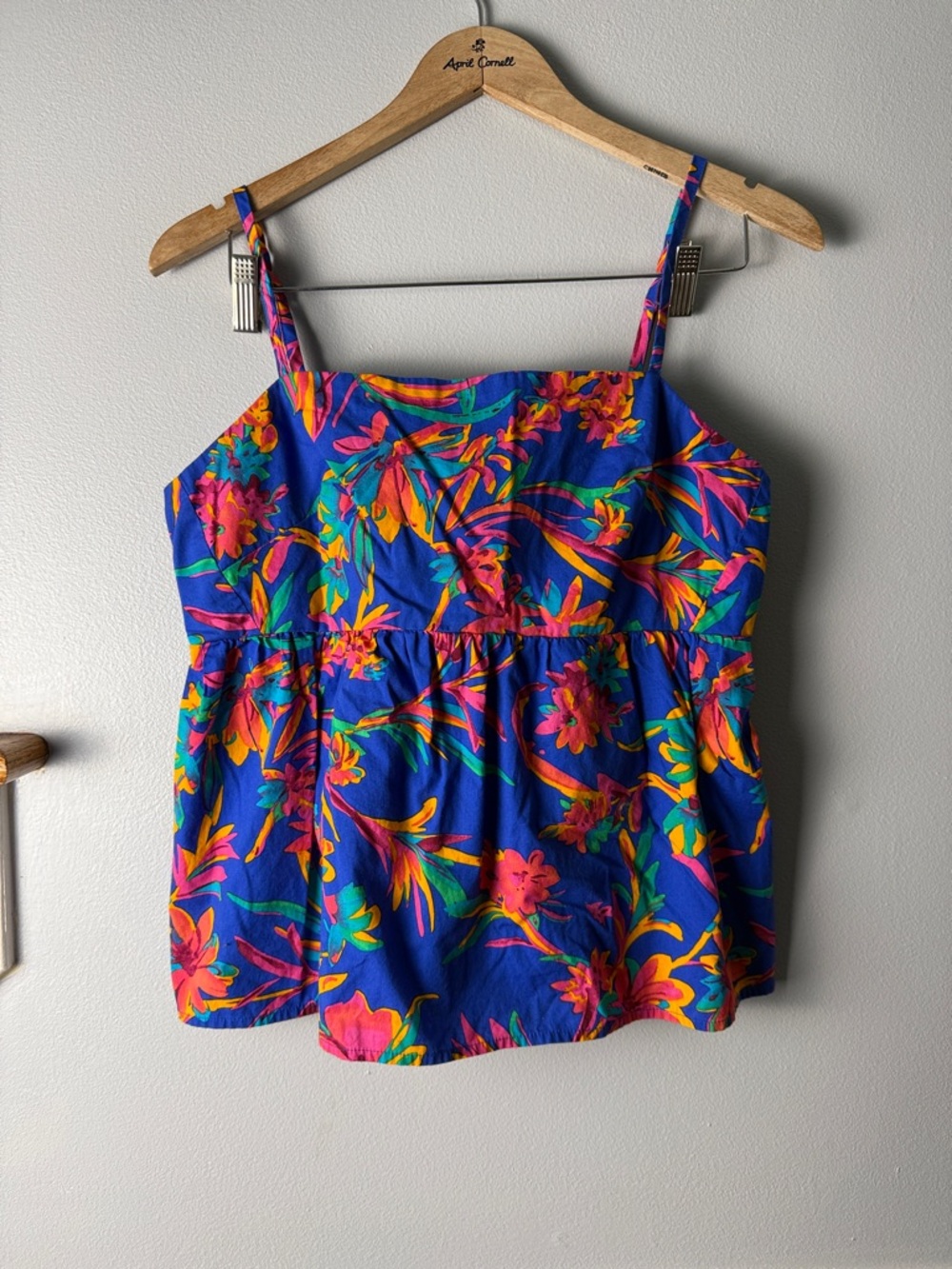 J. Crew Bright Blue Tropical Floral Spaghetti Strap Top